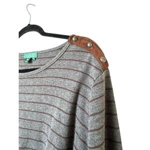 Lauren Ralph Lauren 3X Grey W/Brown Stripes Button Patch Detail Lng Sleeve Shirt